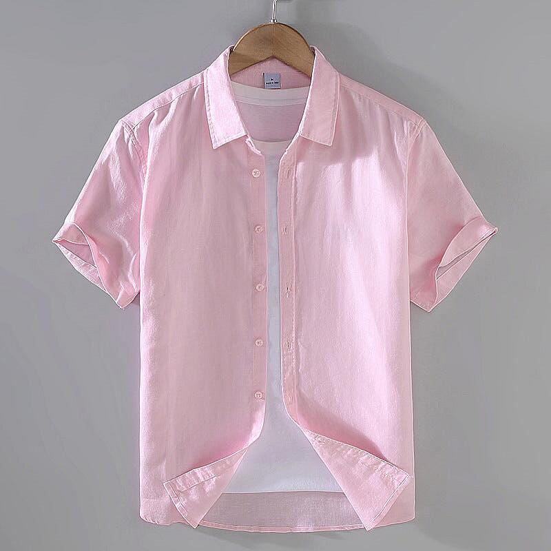 Linen Short Sleeve Shirt - Square Collar