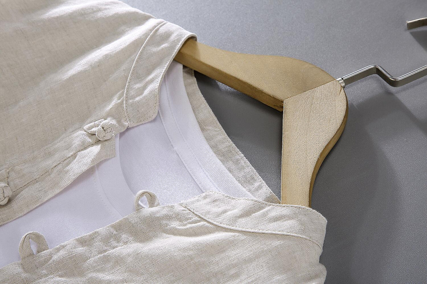 Relaxed Fit Stand Collar Linen Long Sleeve Shirt