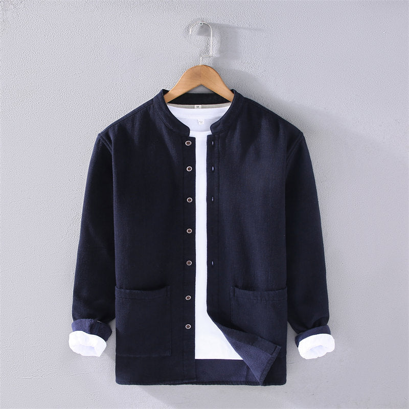 Stand Collar Fleece Long Sleeve Shirt