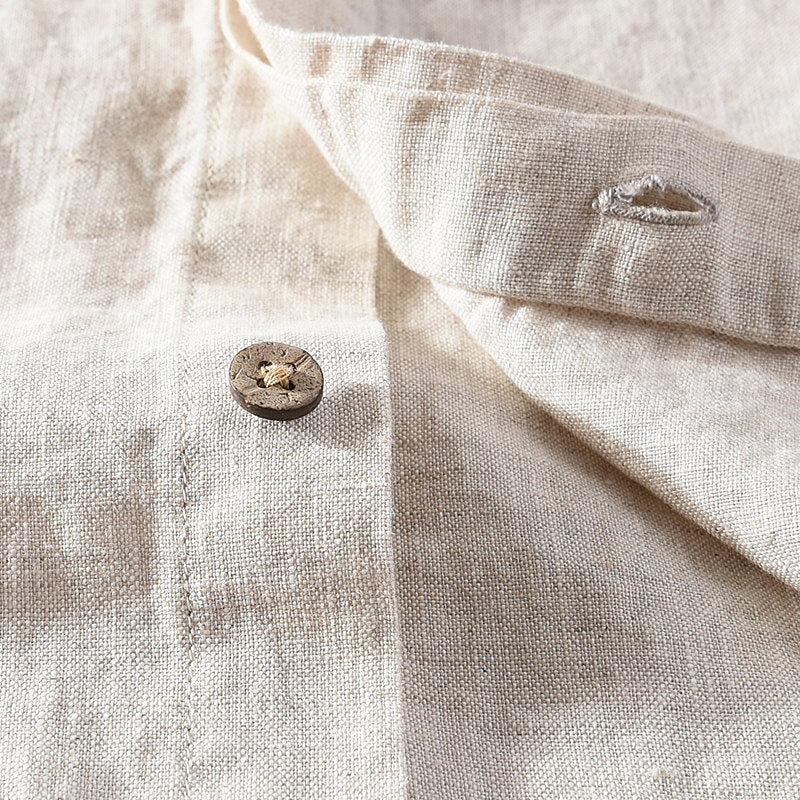 Stand Collar Pure Linen Long Sleeve Shirt